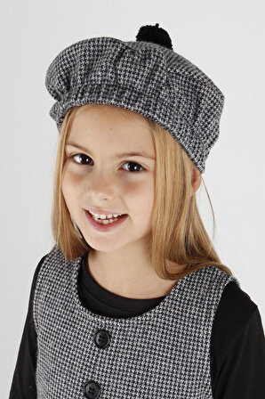 Kız Çocuk Düğme Detaylı Badili Şapkalı Elbise Ak2403