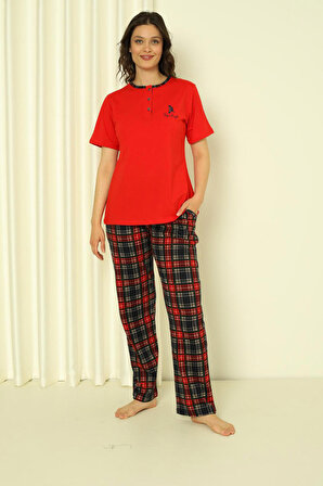 Kadın Pijama Takımı Kısa Kol Altı Küçük Ekoseli Pamuklu Mevsimlik W20312300