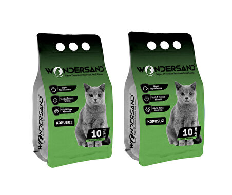 WONDERSAND KOKUSUZ NATUREL İNCE TANE TOPAKLANAN KEDİ KUMU 10 LT X 2 ADET