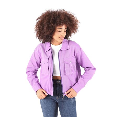 Bisantana Purple Double Pocketed Denim Jacket