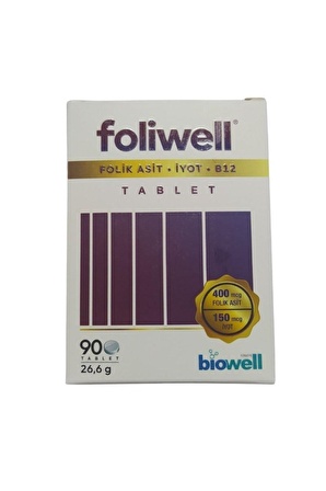 Foliwell 90 Tablet - Folik Asit İyot Vitamin B12 - SKT : 03/2026