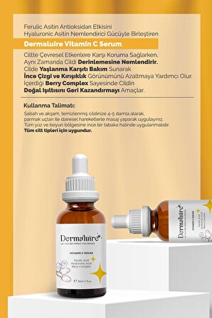 Aydınlatıcı Ve Ton Eşitleyici Vitamin C Serum ( Ferulic Acid, Hyaluronic Acid ) - 30ml