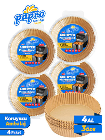 PAPRO Airfryer Pişirme Kağıdı,Fritöz Yağlı Kağıdı 25'li X4 Adet Avantajlı Paket - Toplam 100 Adet