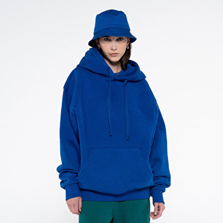 Agar Kadın Saks Mavisi Kanguru Cepli Kapüşonlu Oversize Hoodie Sweatshirt  | S