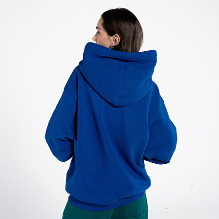 Agar Kadın Saks Mavisi Kanguru Cepli Kapüşonlu Oversize Hoodie Sweatshirt  | S