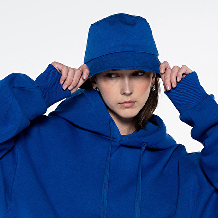 Agar Kadın Saks Mavisi Kanguru Cepli Kapüşonlu Oversize Hoodie Sweatshirt  | S