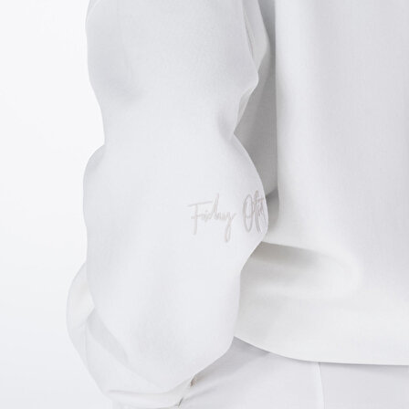 James Kadın Kırık Beyaz Dik Yaka Oversize Yarı Fermuarlı Sweatshirt  | S
