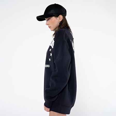 Troy Kadın Koyu Mavi Oversize Sweatshirt | L