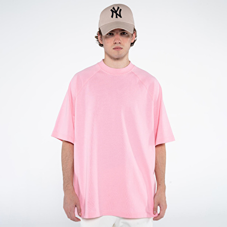 Pina Erkek Pembe %100 Koton Bisiklet Yaka Oversize Tişört  | XL