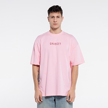 Ness Erkek Pembe %100 Cotton Bisiklet Yaka Oversize Tshirt | M