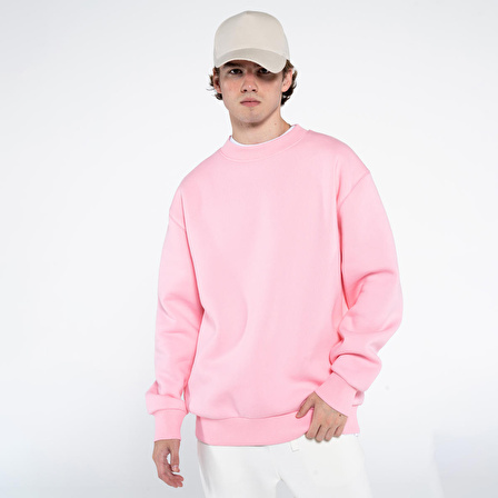 Monica Erkek Pembe Oversize Bisiklet Yaka Sweatshirt   | XL