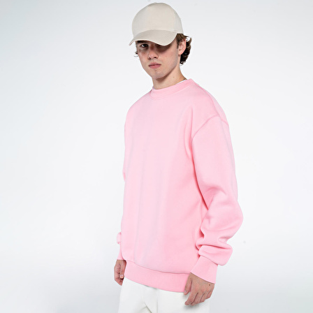 Monica Erkek Pembe Oversize Bisiklet Yaka Sweatshirt   | XL