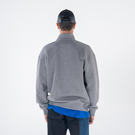 James Erkek Gri Melanj Dik Yaka Oversize Yarı Fermuarlı Sweatshirt  | L