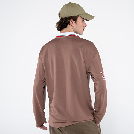 Garcia Erkek Kahverengi Polo Yaka Uzun Kollu Extra Oversize Tişört  | XL
