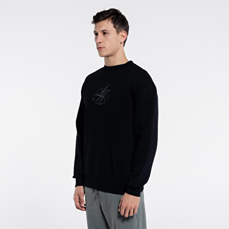 Dom Erkek Siyah Bisiklet Yaka Ekstra Oversize Sweatshirt - 3 İplik | S