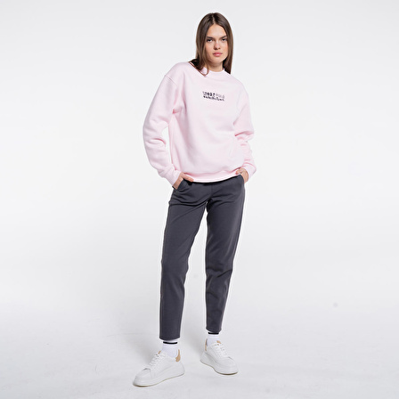 Ono Kadın Pudra Bisiklet Yaka Ekstra Oversize Sweatshirt - Şardonlu 3 İplik | M