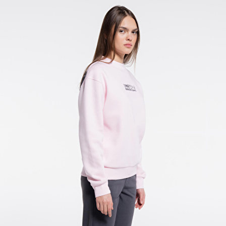 Ono Kadın Pudra Bisiklet Yaka Ekstra Oversize Sweatshirt - Şardonlu 3 İplik | M