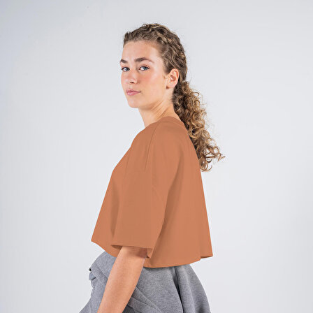 Soft Crop Kadın Yavru Ağzı %100 Pamuk Bisiklet Yaka Ekstra Oversize Tişört  | XL
