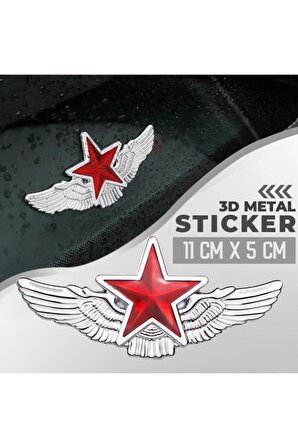 Metal Yıldız Gümüş Renk Paslanmaz Metal Arma Sticker Yapışkanlı 11 Cm X 5 Cm