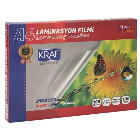 Kraf 2124 Parlak A4 Laminasyon Filmi (125 Micron - 100 lü Paket)