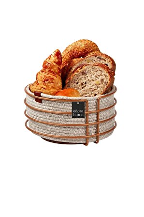 Rose Paslanmaz Yuvarlak Ekmek Sepeti Makrome - Çok Amaçlı Metal