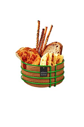 Yeşil Yuvarlak Ekmek Sepeti Şık,ekmeklik Hasır Örmeli Makrome-çok Amaçlı Metal Paslanmaz