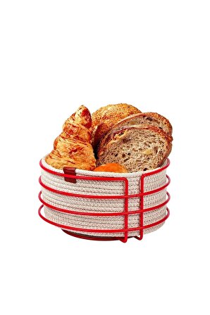 Kırmızı Paslanmaz Yuvarlak Ekmek Sepeti Makrome - Çok Amaçlı Metal