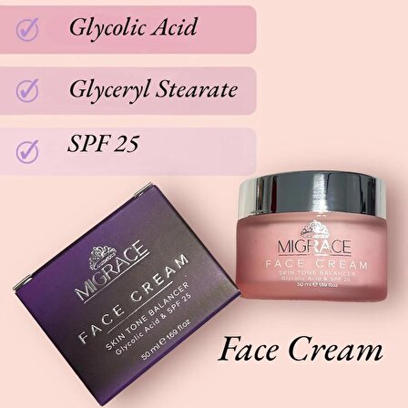MİGRACE Face Cream Cilt Ton Eşitleyici Yüz Kremi 25 SPF