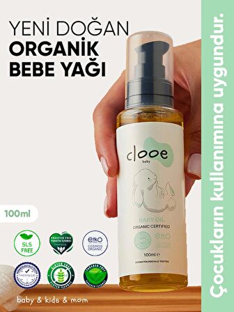 Clooe Organik Bebek Yağı (100ml) - Zeytinyağı, Badem Yağı, Jojoba Yağı - Yenidoğan Kullanımına Uygun