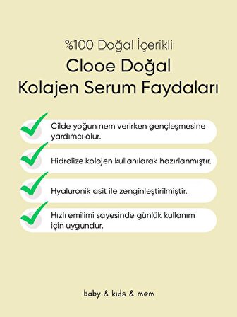Clooe Doğal Kolajen Serum - Gliserin + Hyaluronik Asit + Camellia Sinensis + Kolajen, 30ml