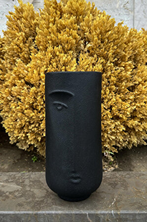 El Yapımı Doğal Seramik Işlemeli Siyah Dekoratif Vazo