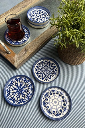 TABAK EVİ Stoneware Mozaik Blue Sefa 6 lı Çay Tabağı 10cm