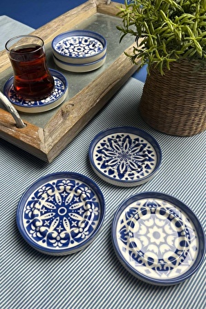 TABAK EVİ Stoneware Mozaik Blue Sefa 6 lı Çay Tabağı 10cm