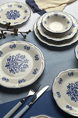 TABAK EVİ Stoneware Flower Blue Yemek Takımı 6 Kişilik 24 Parça