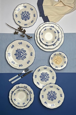 TABAK EVİ Stoneware Flower Blue Yemek Takımı 6 Kişilik 24 Parça