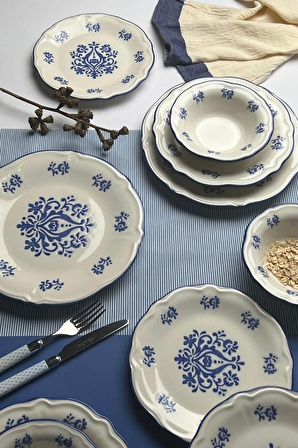 TABAK EVİ Stoneware Flower Blue Yemek Takımı 6 Kişilik 24 Parça