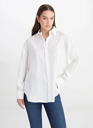Lee Loose Fit Gömlek Yaka Beyaz Kadın Gömlek L241614100-Uzun Kollu Gömlek
