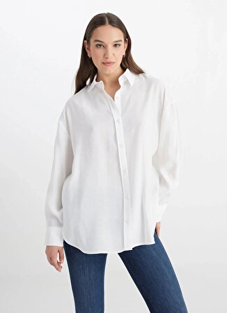 Lee Loose Fit Gömlek Yaka Beyaz Kadın Gömlek L241614100-Uzun Kollu Gömlek