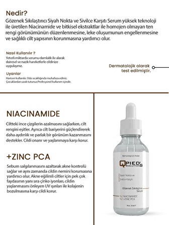 Qpied's Solutions Gözenek Sıkılaştırıcı Siyah Nokta ve Sivilce Karşıtı Serum (Niacinamide 6%+Zınc Pca) 30 ml