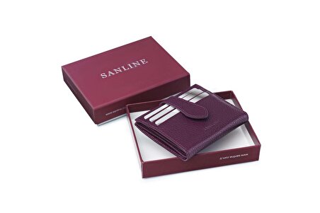SANLINE 800 Hakiki Deri Kartlık Görünümlü Unisex Cüzdan - Mürdüm