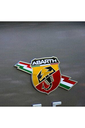 Abarth Kırmızı Sarı Renk Paslanmaz Metal Arma Sticker Yapışkanlı