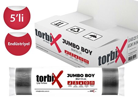Torbix 80*110 Endüstriyel Jumbo Çöp Poşeti 400 gr 5 Rulo Paket