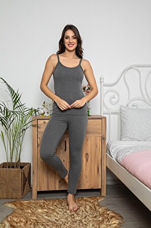 MyBen Kadın Antrasit Renkli Şortlu ve Taytlı Pijama Takımı 3'lü Set 75010