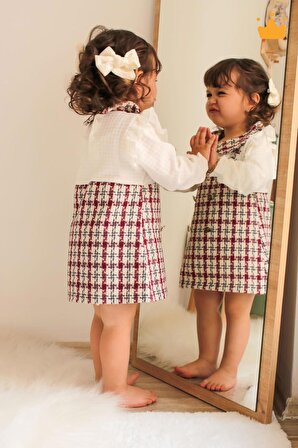 Babyhola Yılbaşı Konsept Şık Tüvit Kız Bebek Çocuk Elbisesi Şanel Kumaş