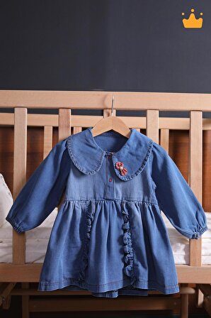 Babyhola Şık Kız Bebek Çocuk Kot Elbise 2282