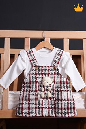 Babyhola Yılbaşı Konsept Şık Ayılı Oyun Arkadaşı Tüvit Kız Bebek Çocuk Badi Jile 2'li Oyuncaklı Elbise Takım 2339