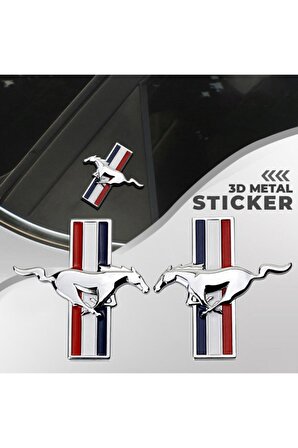 Mustang Gümüş Renk Paslanmaz Metal Arma Sticker Yapışkanlı