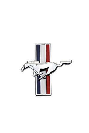 Mustang Gümüş Renk Paslanmaz Metal Arma Sticker Yapışkanlı