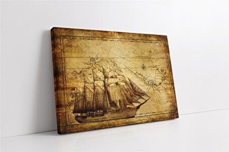 Antik Yelkenli Gemi Eskitme Kanvas Tablo