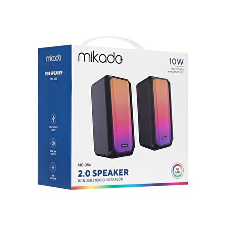 Mikado MD-356 2.0 5Wx2CH RGB Ledli Siyah USB Multimedia Oyuncu Speaker Hoparlör